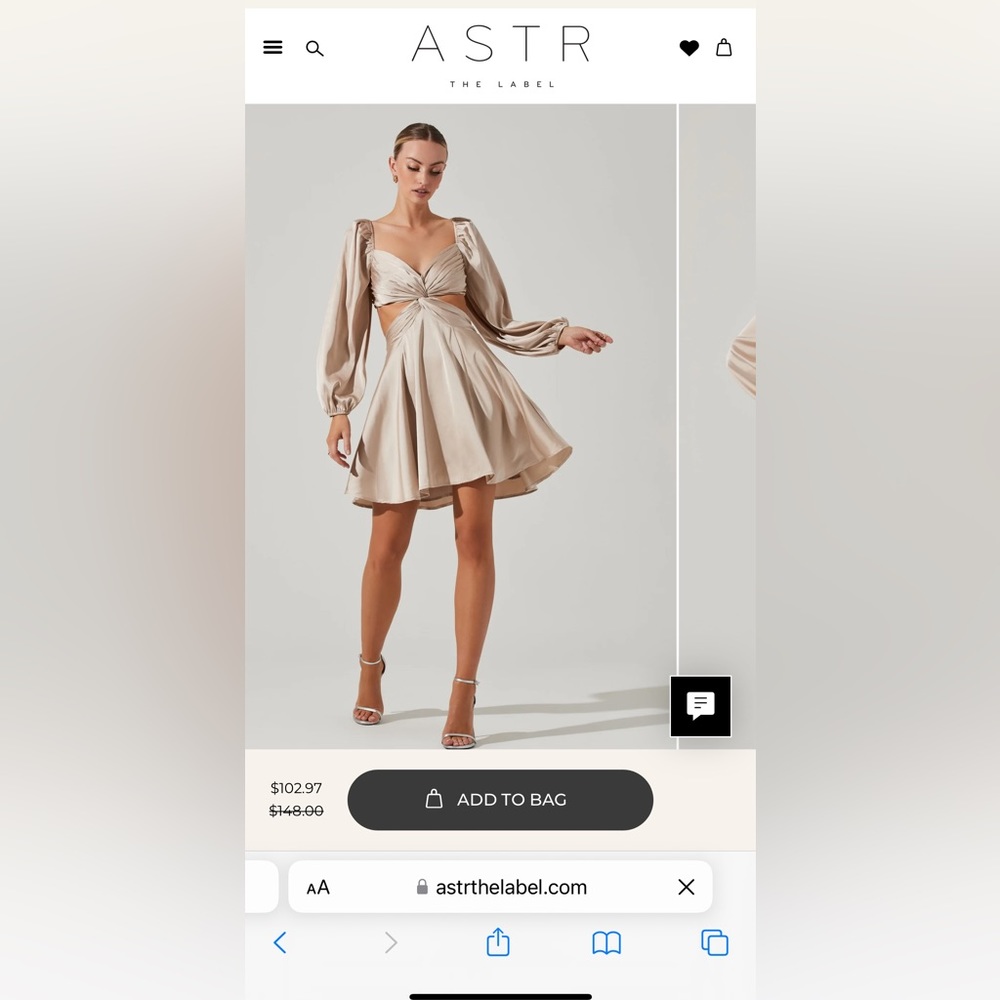 ASTR ANAMARIA CUTOUT LONG SLEEVE MINI DRESS Gold